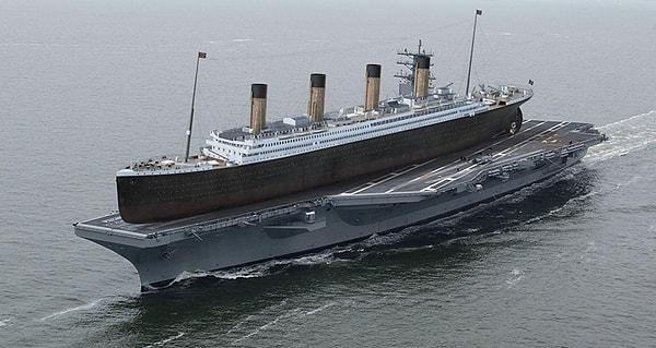 Titanik, ABD uçak gemisi U.S.S Ronald Reagan'ın güvertesine konulsaydı böyle bir görüntü ortaya çıkardı. Titanik 269 metre uzuğunlunda!