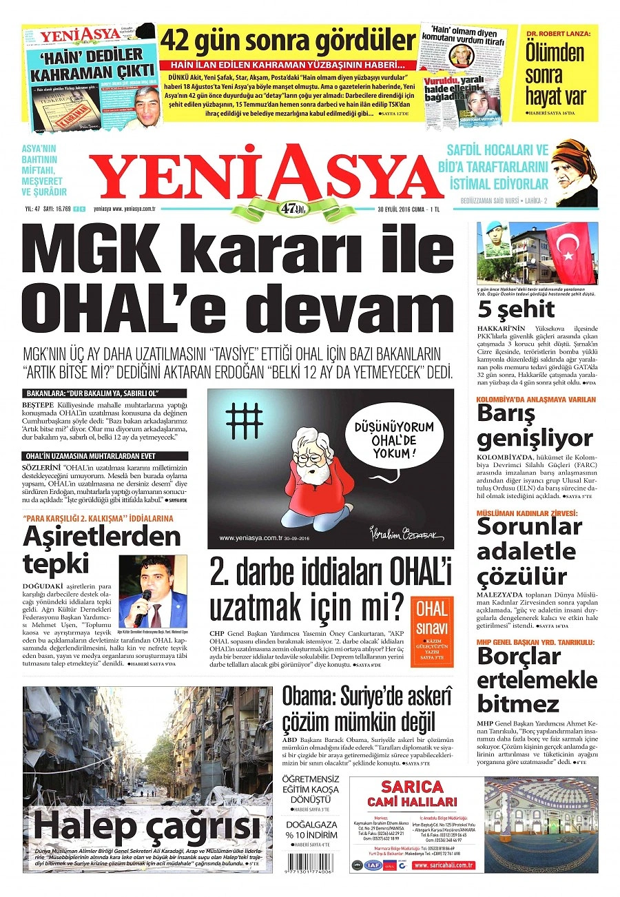 Gazetelerde Bugün | 30 Eylül Cuma