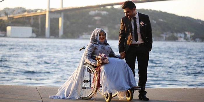 "Benim Engelim Bizim Aşkımıza Engel Değil!" Diyen Gelinin Eşiyle Muhteşem Fotoğrafları