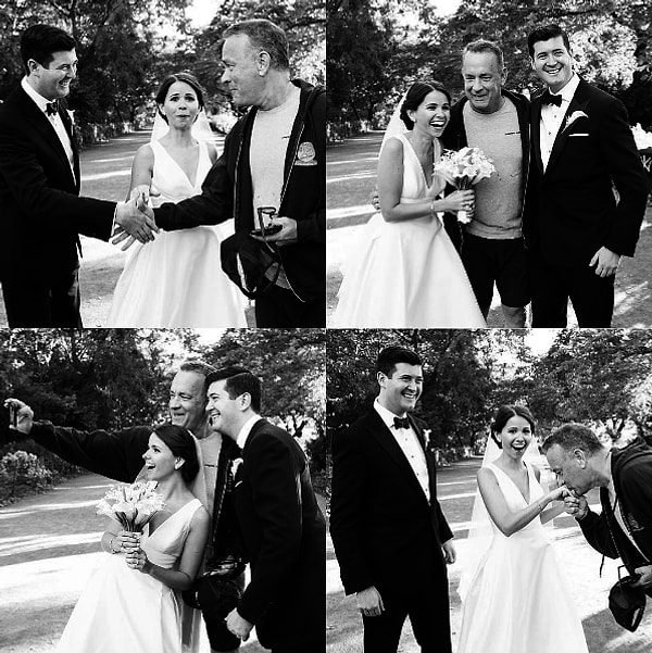 3. Счастливые молодожены, Элизабет и Райан, были на прогулочной фотосессии в Центральном парке в Нью-Йорке, когда вдруг откуда ни возьмись появился Форрест Гамп собственной персоной и сделал их жизни еще лучше