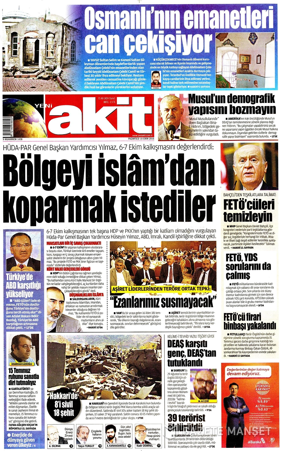 Gazetelerde Bugün | 10 Ekim Pazartesi
