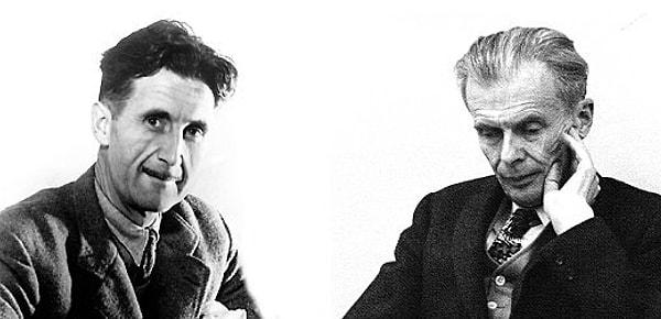 George Orwell ve Aldous Huxley.