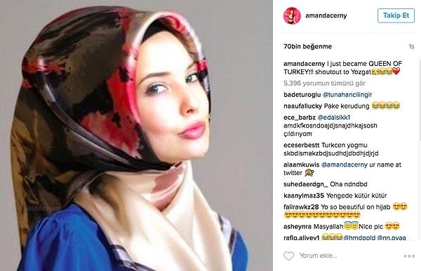 Amanda Cerny, Türkiye'nin prensesi olmaya kararlıydı. Instagram'da paylaştığı bu fotoğraf sosyal medyada bayram havası estirdi.