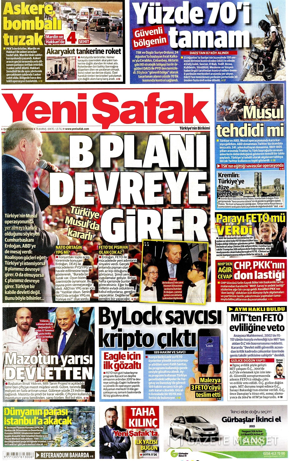 Gazetelerde Bugün | 15 Ekim Cumartesi