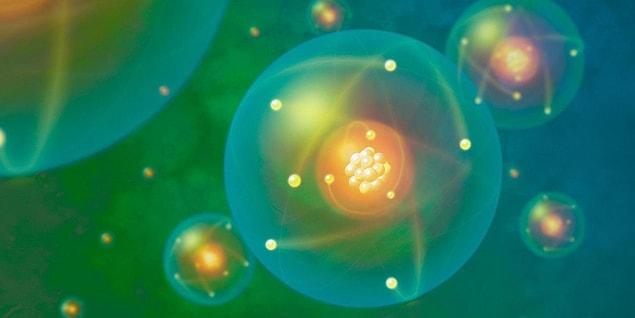 A nucleus makes up 1 of 100,000 of an atom