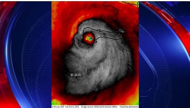 1. As we all know, the shape of the hurricane resembled a skull.