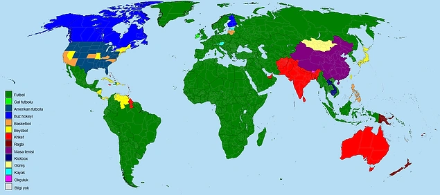 Ülkelere göre en popüler sporlar arasında futbol açık ara dünya lideri.