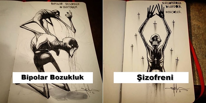 Mürekkep ve Sanatı Buluşturan Inktober'dan Psikolojik Rahatsızlıkları Resimleyen 17 Çizim