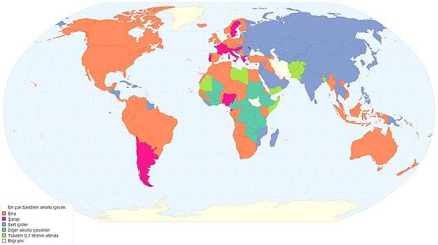 15. Ülkelere göre en çok tüketilen alkollü içecekler ise bunlar: