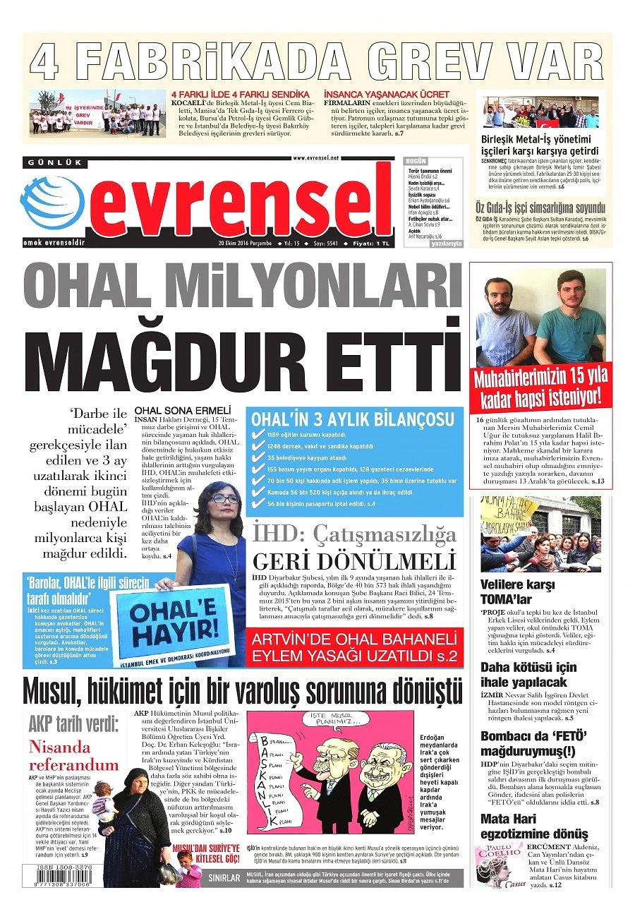 Gazetelerde Bugün | 20 Ekim Perşembe