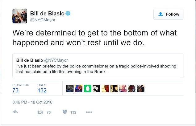 New York Valisi Bill de Blasio paylaştığı bir  tweet ile şöyle dedi: "Ne olduğunun asıl sebebini bulmaya kararlıyız ve bulana kadar da peşini bırakmayacağız."