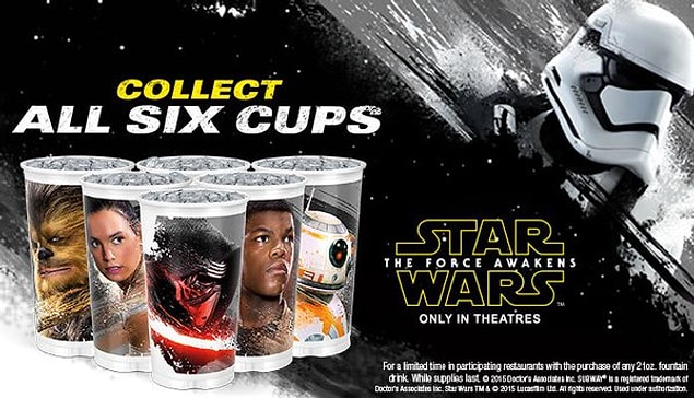 7. Subway ise filmin vizyonda kaldığı dönemde Star Wars sevenleri bu bardaklarla buluşturmuştu!