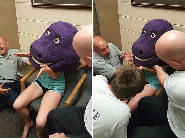 9. Девушке пришлось обратиться к пожарным, потому что ее голова застряла в динозавре