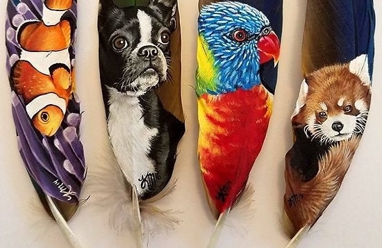 Дизайнерская роспись перьев: воздушные рисунки