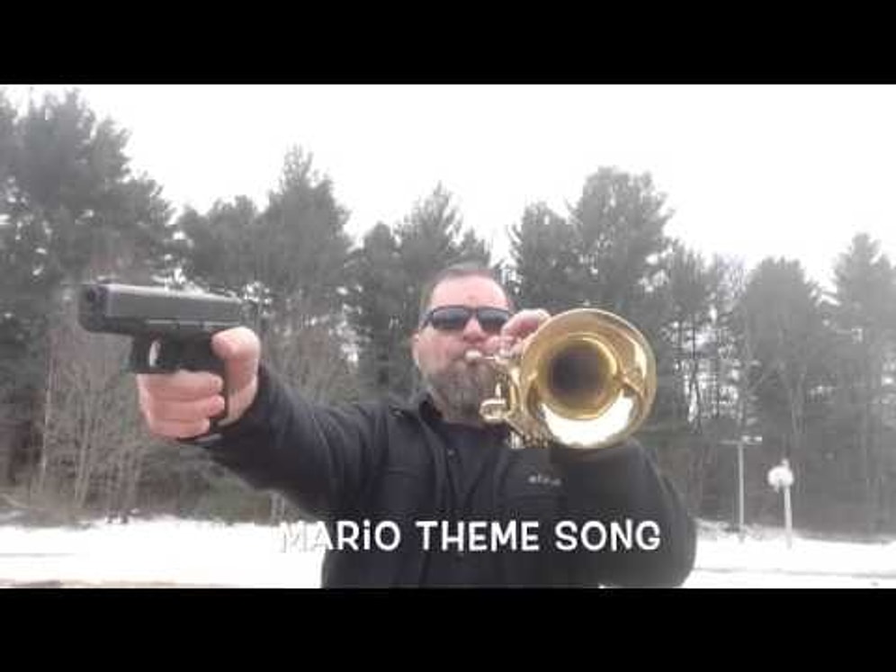 Тему из Марио исполнили с помощью пистолета и трубы