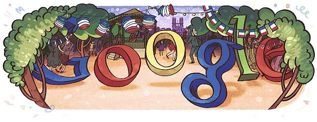 Google's first international doodle celebrates Bastille Day in France. (2000)