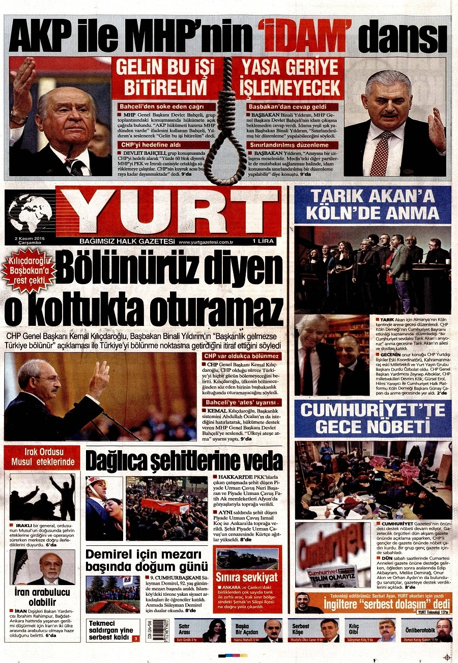 Gazetelerde Bugün | 2 Kasım Çarşamba