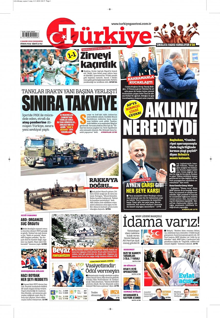 Gazetelerde Bugün | 2 Kasım Çarşamba
