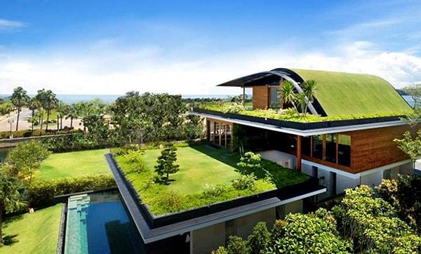 2. Beton görüntüsü yerine daha fazla yeşillik kazandırma amacıyla yapılmış, çatı ve terasındaki ekolojik zemin ile hayranlık duyabileceğiniz bir ev.