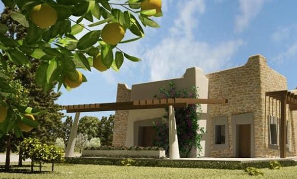 3. Taş malzemesi sayesinde tarihi havaya sahip olan bu evi en güzel yapan unsurlardan biri ahşap pergolaları ve meyve ağaçları...