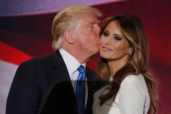 5. Trump Bey, objektifler önünde helaline olan sevgisini göstermekten çekinmiyor. Küçük bir buseyi hanımından esirgemiyor.