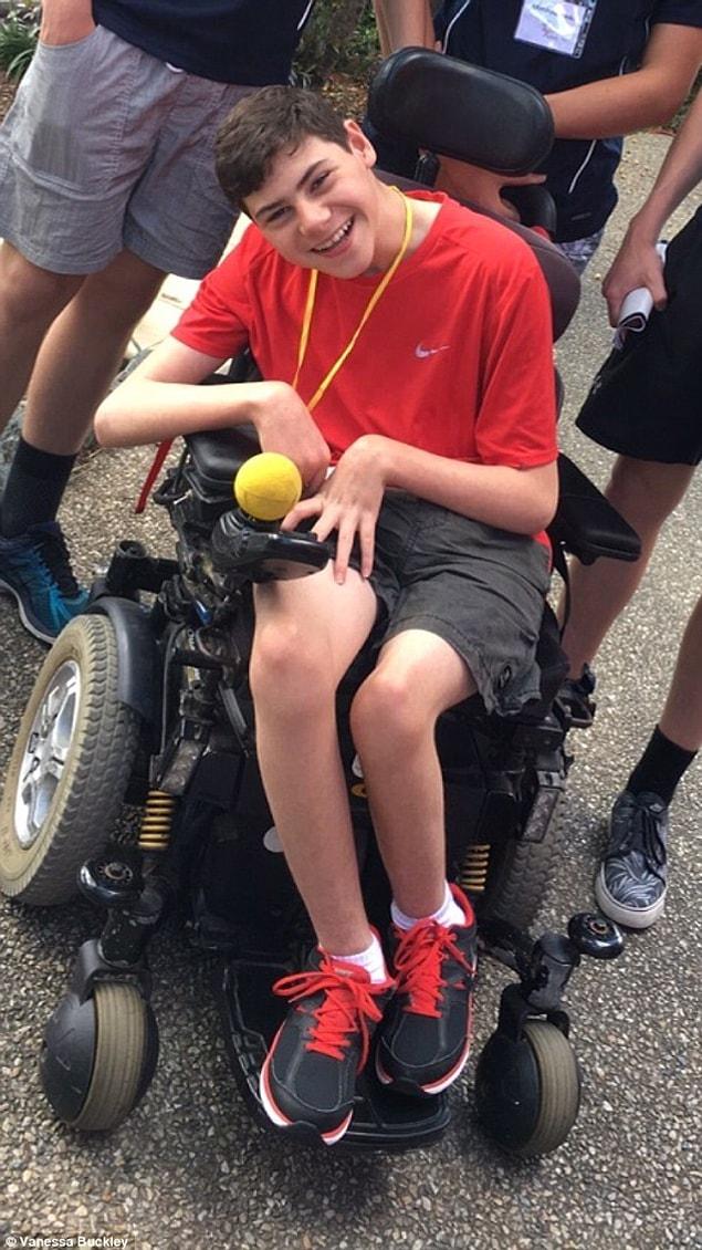 Her eldest son Jett, 14 (pictured) has Cerebral Palsy and is unable to walk or talk, but cognitively, he is fine.