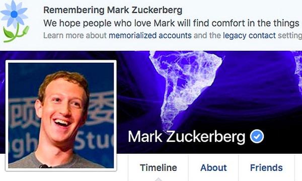 Facebook'un hatası nedeniyle profili "anma sayfasına" dönüştürülenler arasında CEO'su Mark Zuckerberg de bulunuyor.