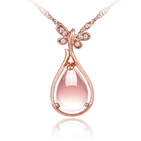 11. Золотое ожерелье с вставками из розового кварца