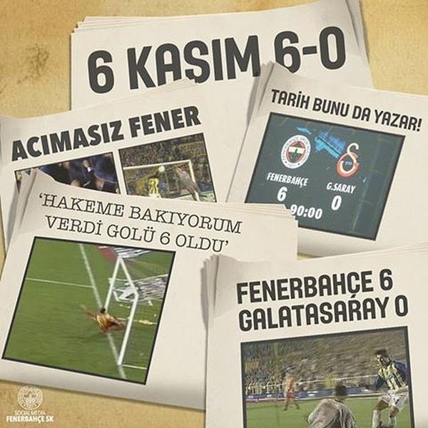 3. '6 Kasım 2002'de Fenerbahçe'nin Galatasaray karşısında Süper Lig tarihinin en farklı galibiyetini elde etmesi'