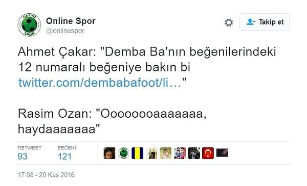 Beyaz Futbol programında Ahmet Çakar, canlı yayında Demba Ba'nın Twitter'dan pornografik bir içeriği beğendiğini söyledi.