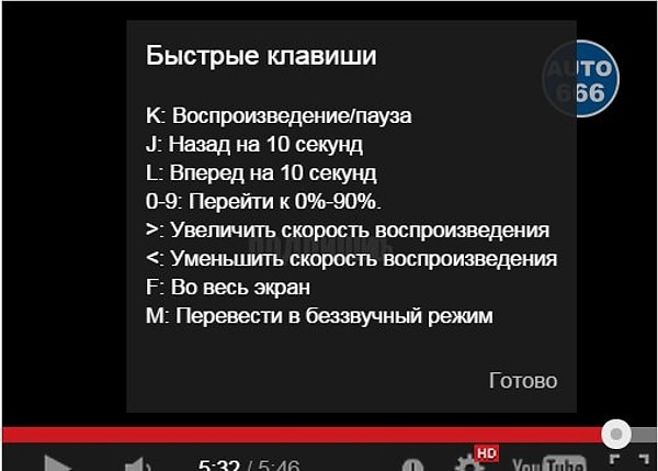 4. Горячие клавиши для ютуба.