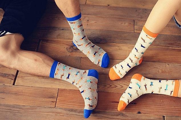 8. Wearing matching 'cute' socks.