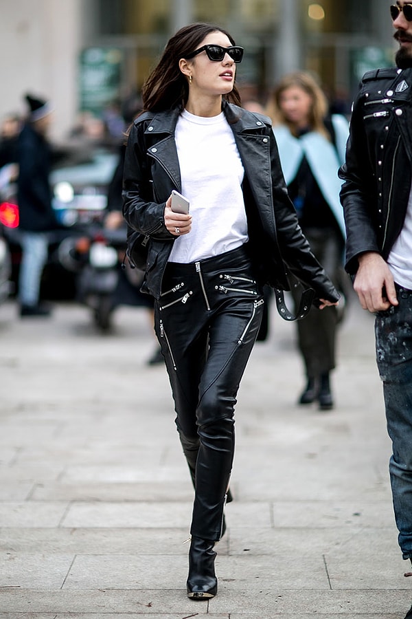 3. Кожаная куртка, кожаные брюки, кожаные ботинки