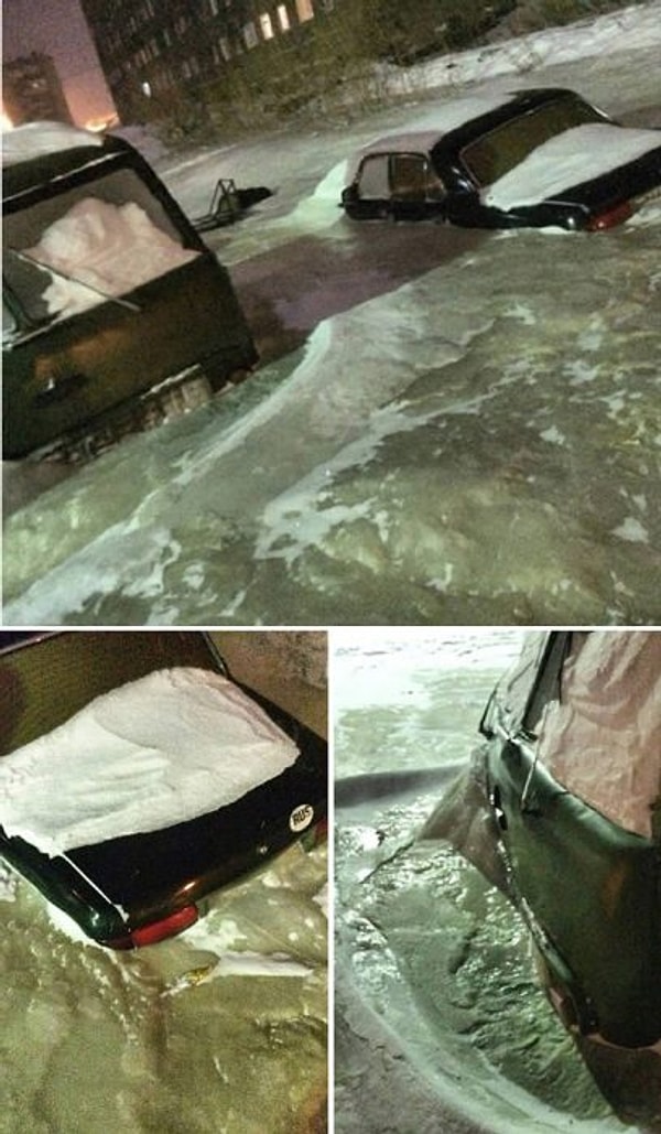 2. Прорвавшие водопроводные трубы в Сибири