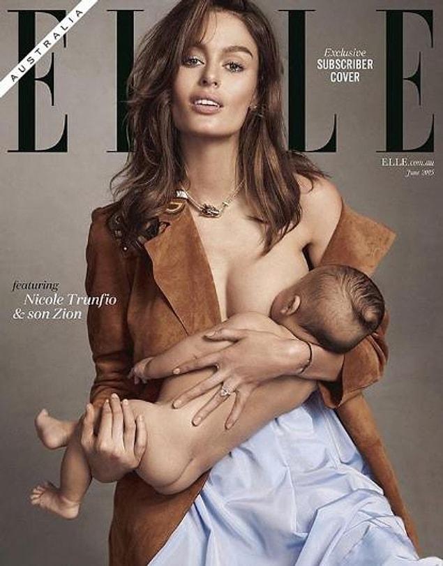 4. "There is nothing more powerful and beautiful than motherhood", says beautiful Australian model Nicole Trunfio, in her interview after posing for Elle magazine with her son Zion.