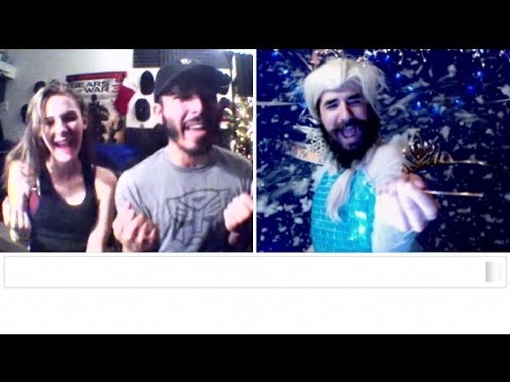 Бородатый мужик в образе Эльзы развлекается в чат-рулетке