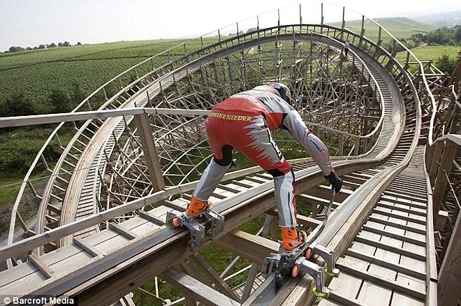 860 Metrelik Roller Coaster Yolunu Patenleriyle 60 Saniyede Tamamlayan Çılgın Adam