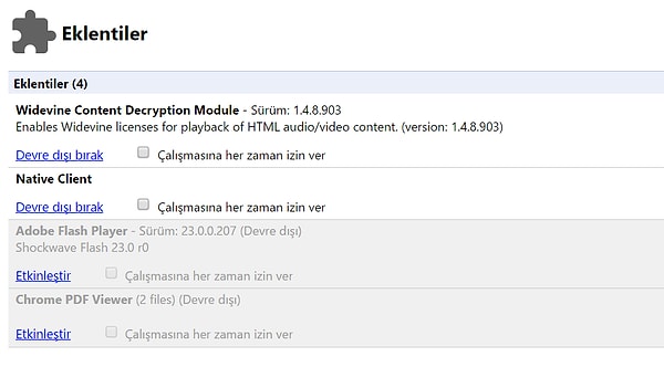 2. İşinize yaramayan eklentileri devre dışı bırakın.