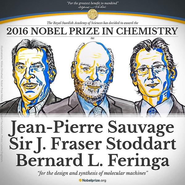İsveç'teki Nobel Komitesi, Kimya Ödülü'nün 'moleküler makinelerin tasarımı ve üretimi' alanındaki çalışmaları nedeniyle Sauvage, Stoddart ve Feringa arasında paylaştırıldığını açıkladı