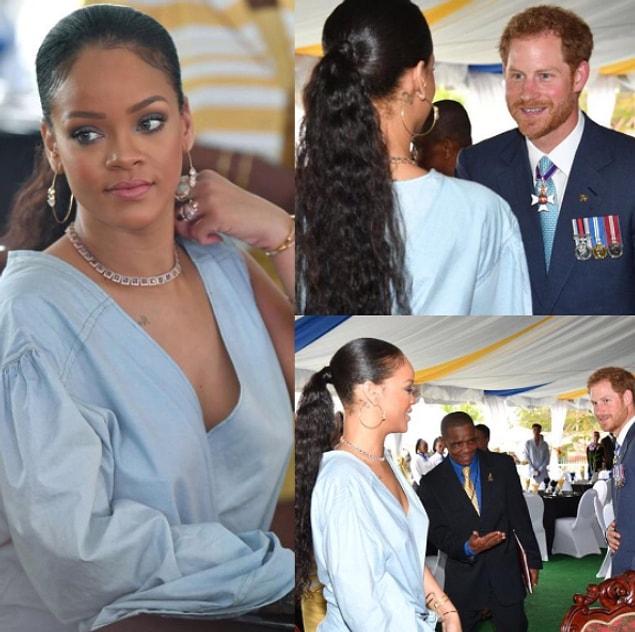 Prince Harry keeps a watchful eye but Rihanna plays it cool.