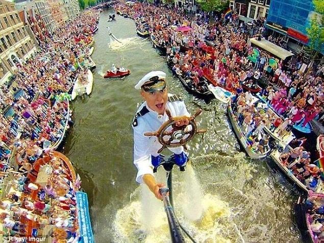 3. An impressive selfie taken from a flyboard during a festival in Amsterdam. 😍