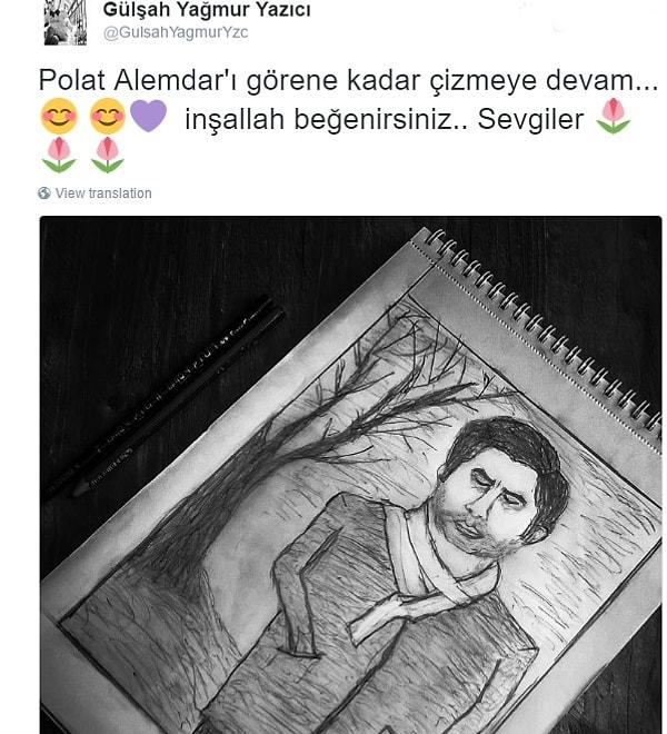 Daha önce de Polat Alemdar'ın yani Necati Şaşmaz'ın bir portresini çizip Twitter hesabından paylaşmış.