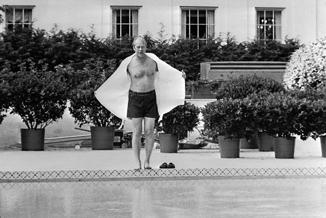 14. Franklin D. Roosevelt installed a heated indoor swimming pool to help with his polio therapy, but Richard Nixon turned it into the current press briefing room in 1970. Gerald Ford brought swimming back to the White House in 1975.
