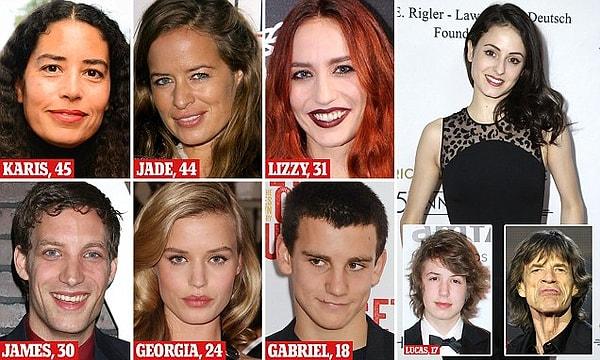Rock müziğin efsanevi ismi Jagger'ın, en büyüğü 40'lı yaşlarında olmak üzere Georgia, James, Jade, Elizabeth, Lucas, Karis and Gabriel adlarında 7 çocuğu var.