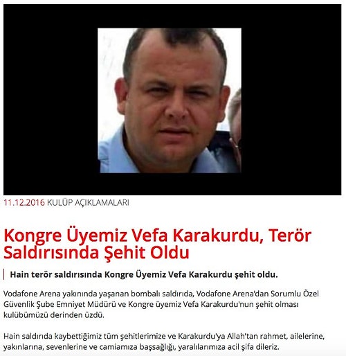 Beşiktaş, Kongre Üyesi ve Kartal Yuvası çalışanının şehit olduğunu açıkladı