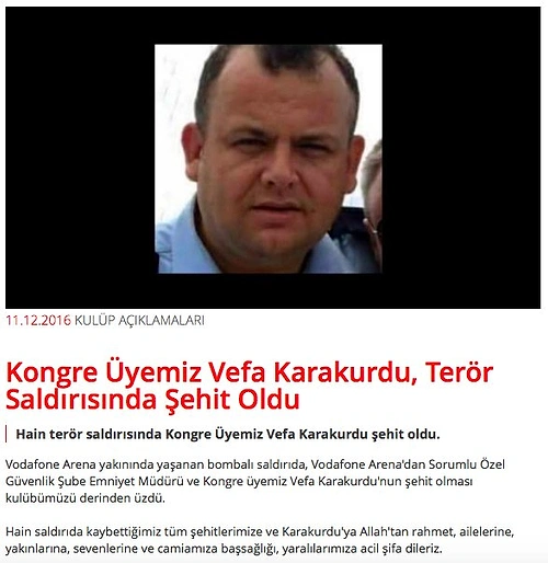 Beşiktaş, Kongre Üyesi ve Kartal Yuvası çalışanının şehit olduğunu açıkladı