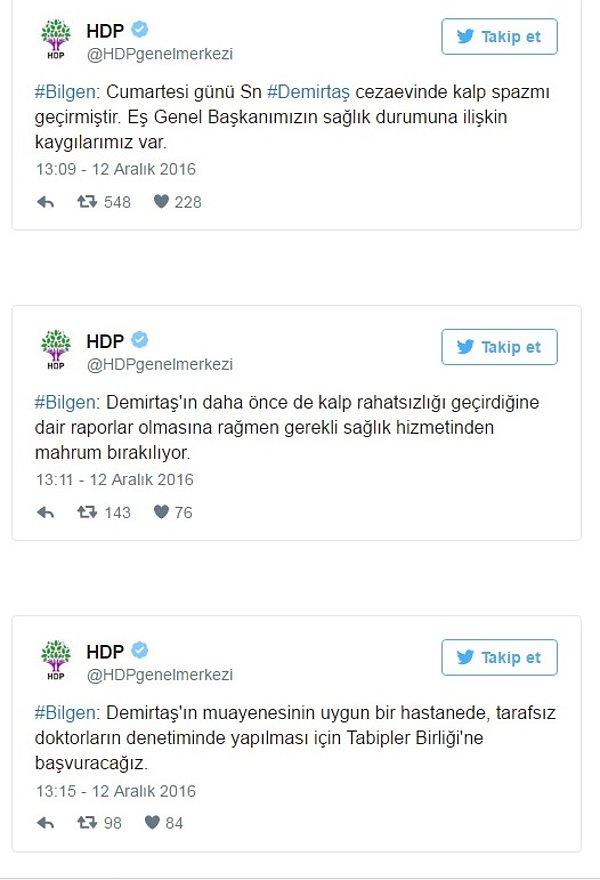 HDP'nin Twitter hesabından aktarılan Bilgen'in açıklaması şöyle 👇