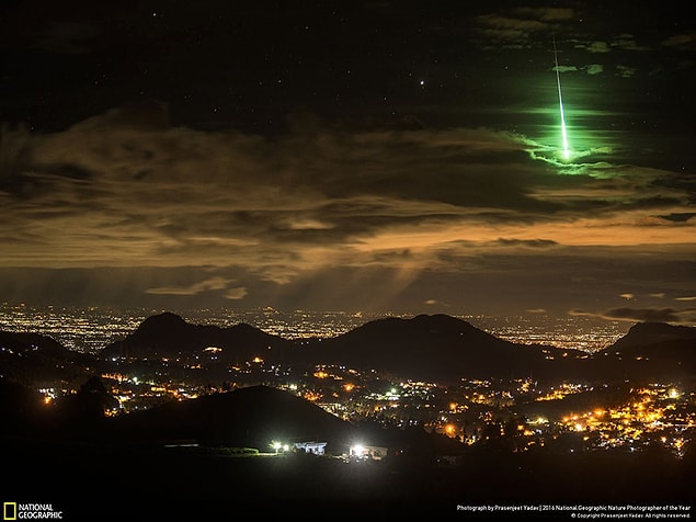 3. Honorable Mention, Landscape: Serendipitous Green Meteor, India