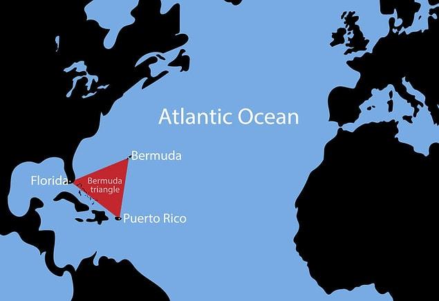 The Bermuda Triangle is a mythical section of the Atlantic Ocean roughly bounded by Miami, Bermuda, and Puerto Rico where dozens of ships and airplanes have disappeared.