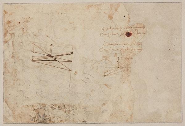 Kağıdın arka yüzünde ise Vinci'nin iki bilimsel çizimi yer alıyor.